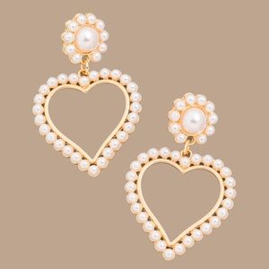 Gold  Doorknocker Heart Pearl Statement Earrings
